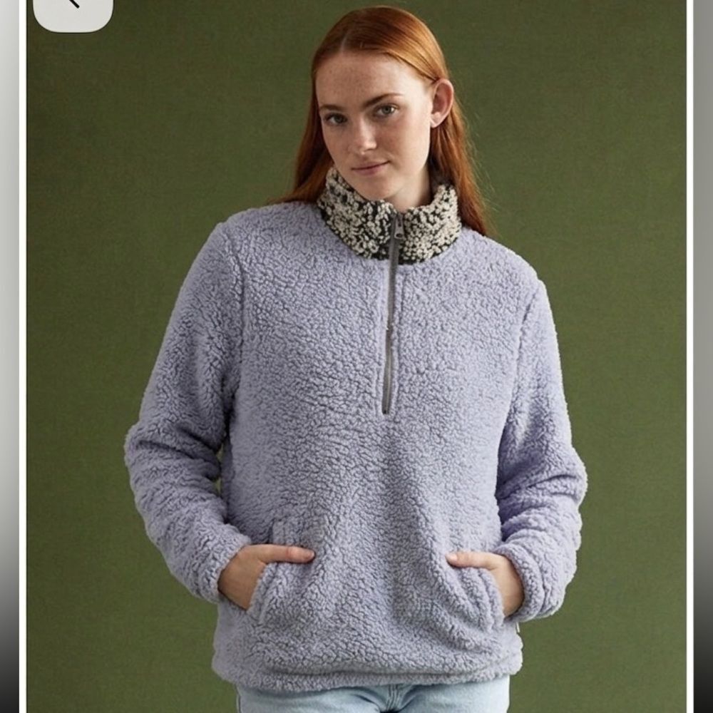 Abercrombie & Fitch Women’s Sherpa Jacket Size S Fuzzy Gray Cozy Winter Soft